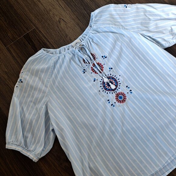 💙 St. John's Embroidered Lightweight Cotton Blouse Size XL Loose Fit Boho Cotta - Picture 4 of 8